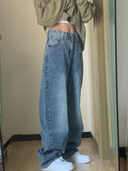 Jeans large à taille haute grande taille pour femme