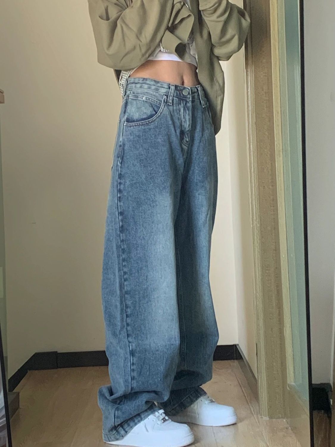 Jeans large à taille haute grande taille pour femme