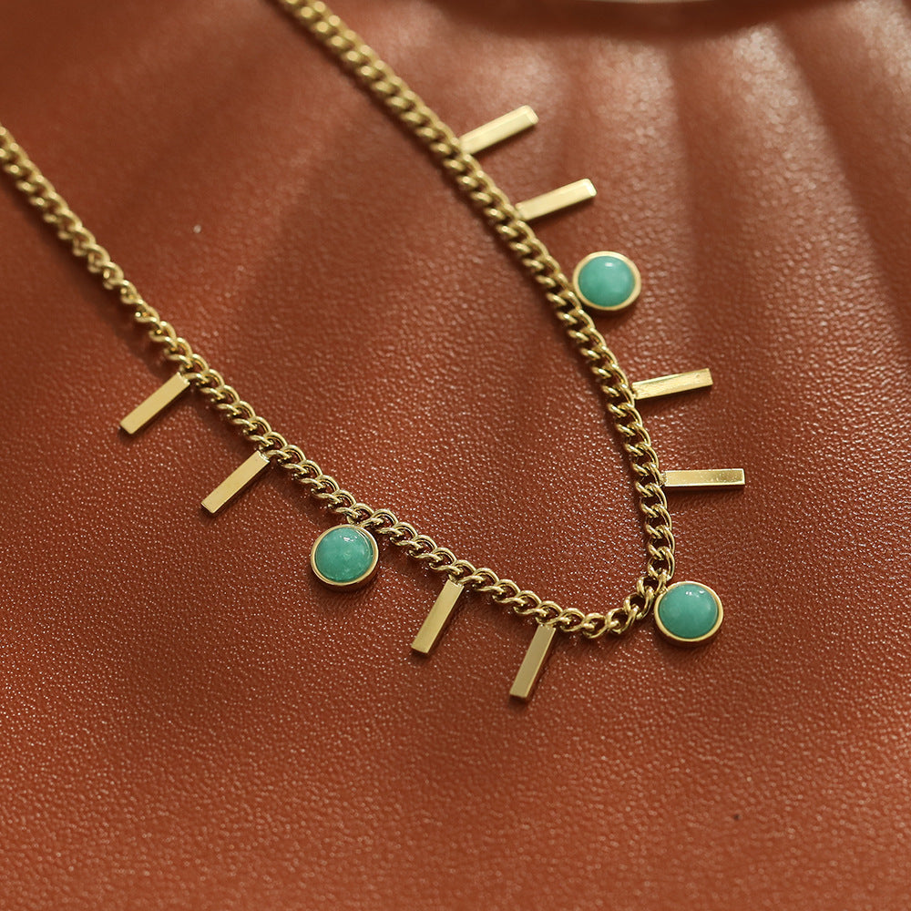 Collier fantaisie pour femme en acier inoxydable plaqué or 14 carats avec pendentif en zircon