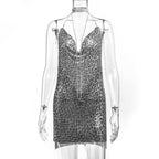 Robe Métallisée à Paillettes et Strass Femme