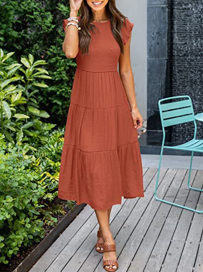 Robe Bohème Mi-Longue à Manches Courtes