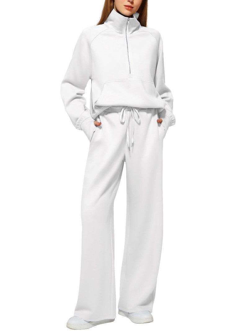 Ensemble de survêtement deux pièces pantalon et sweat-shirt zippé à manches longues de couleur unie