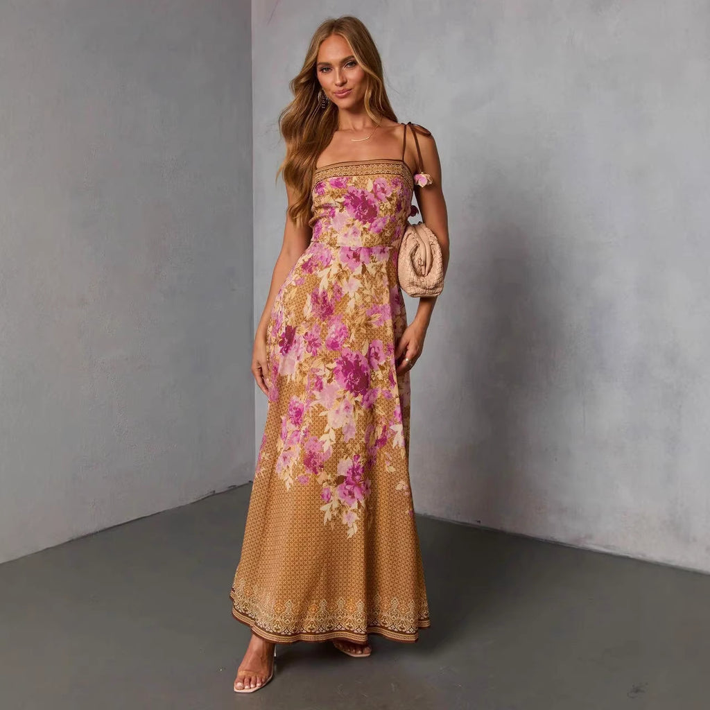 Robe à bretelles imprimée sexy et tendance pour femme