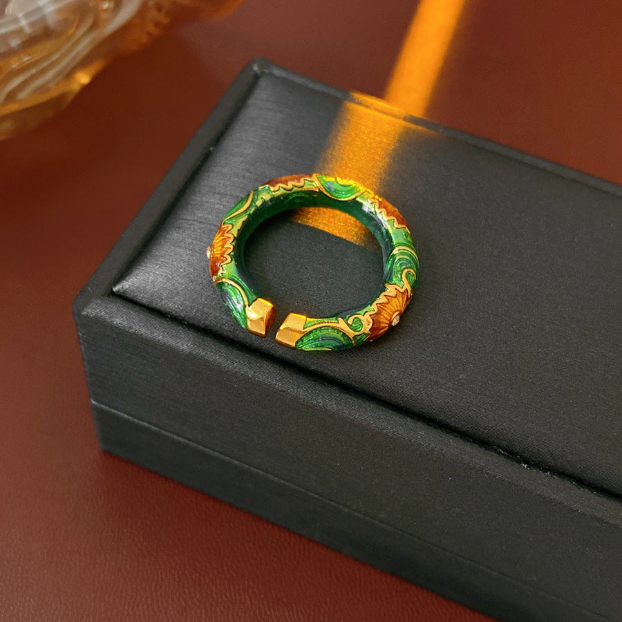 Bague florale vintage, émail vert, bague spectaculaire, perle diamant rétro, bague fleur pour femme, bijoux de mode