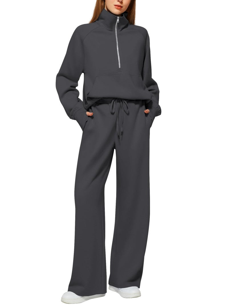 Ensemble de survêtement deux pièces pantalon et sweat-shirt zippé à manches longues de couleur unie