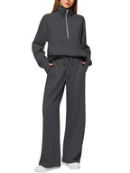 Ensemble de survêtement deux pièces pantalon et sweat-shirt zippé à manches longues de couleur unie
