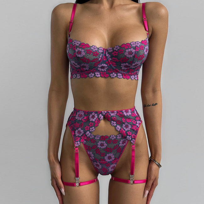 Maillot de Bain Bikini Brodé Contraste de Couleurs pour Femmes Hover Image