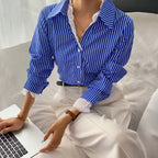 Chemise rayée à manches longues boutonnée pour femme