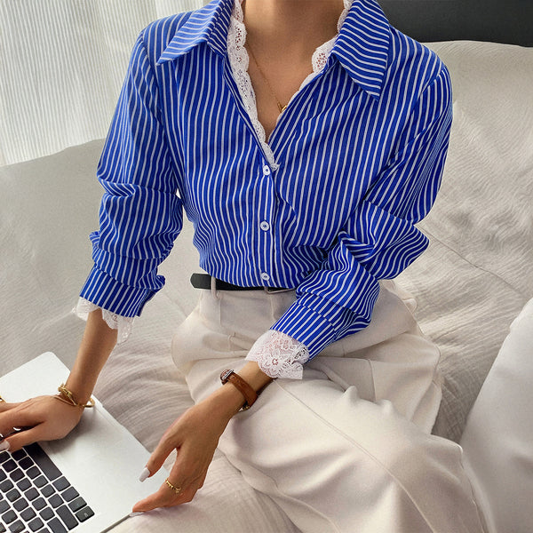 Chemise rayée à manches longues boutonnée pour femme