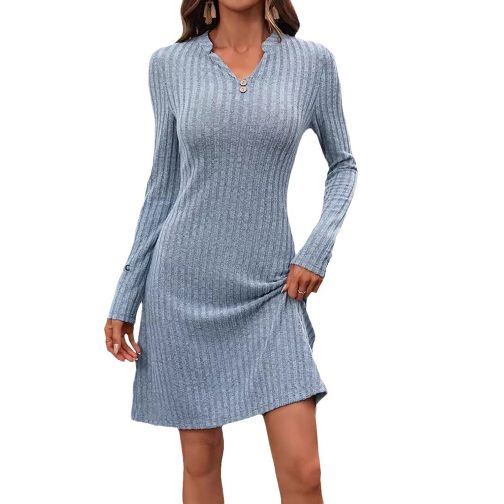 Robe tricotée unie pour femme automne et hiver