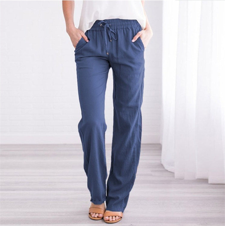 Pantalon décontracté taille élastique de couleur unie pour femme – Commerce extérieur
