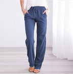 Pantalon décontracté taille élastique de couleur unie pour femme – Commerce extérieur
