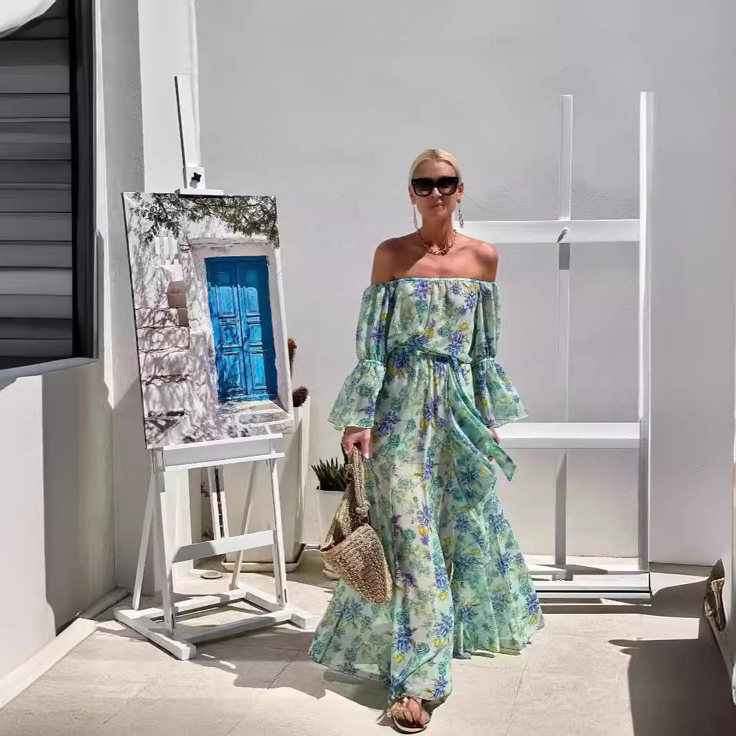 Robe imprimée en mousseline de soie pour les vacances à la plage de Bohème