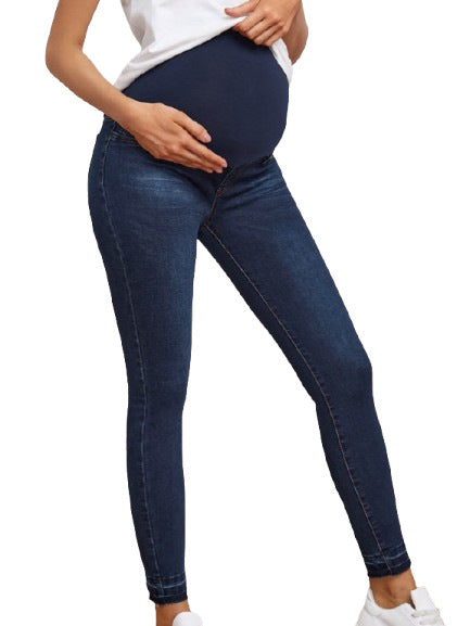 Pantalon en jean taille haute de grossesse avec soutien abdominal