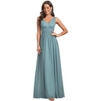 Robe longue de soirée élégante en mousseline sans manches avec décolleté en V profond pour femme