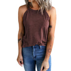 Nouvelle veste d'été sans manches unie à col rond pour femme