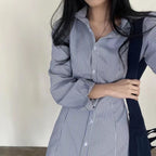 Robe chemise à rayures à manches longues boutonnée pour femme