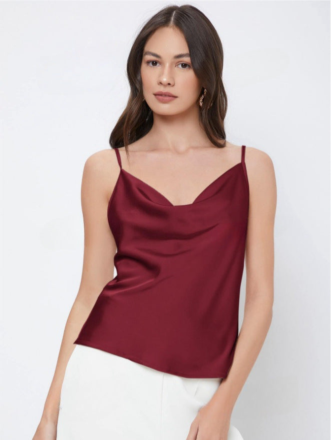 Débardeur en satin de rayonne uni décontracté pour femme