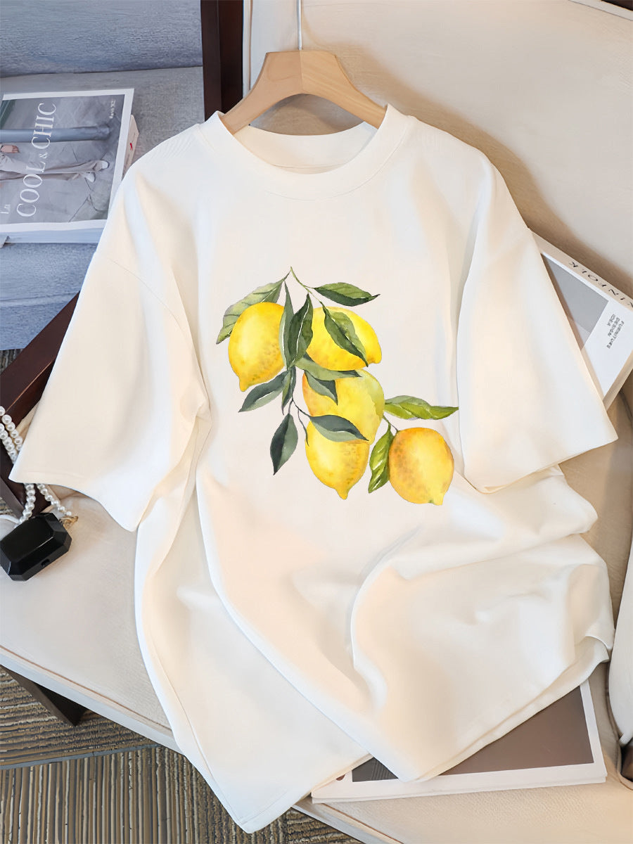 T-shirts à motif citron créatifs Femme décontracté doux hauts mode