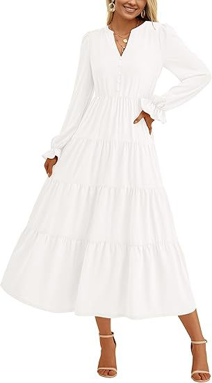 Robe longue fluide à volants superposés pour l'automne