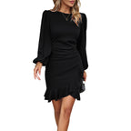 Robe fourreau unie à manches bouffantes pour femme