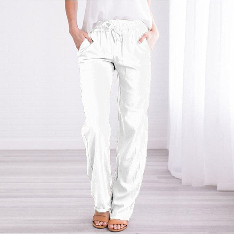 Pantalon décontracté taille élastique de couleur unie pour femme – Commerce extérieur