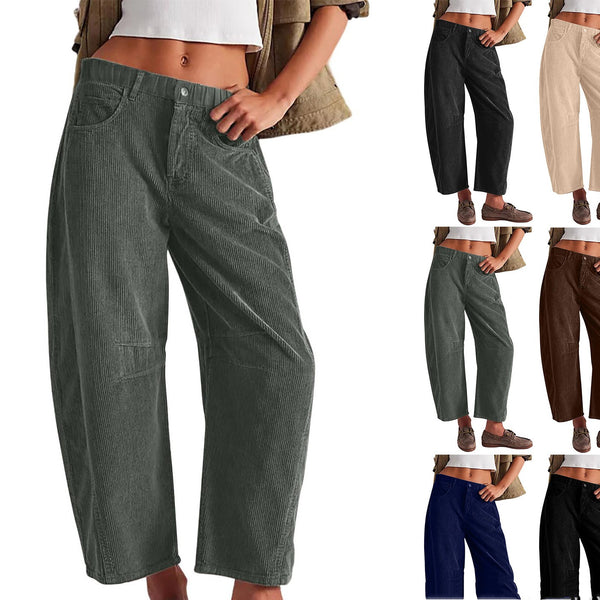 Pantalon en velours côtelé ample et droit de style européen et américain pour femme