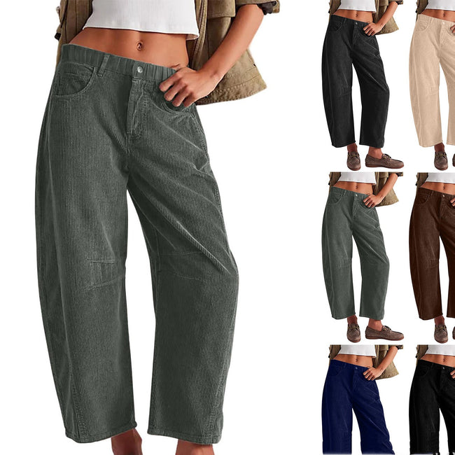 Pantalon en velours côtelé ample et droit de style européen et américain pour femme Hover Image