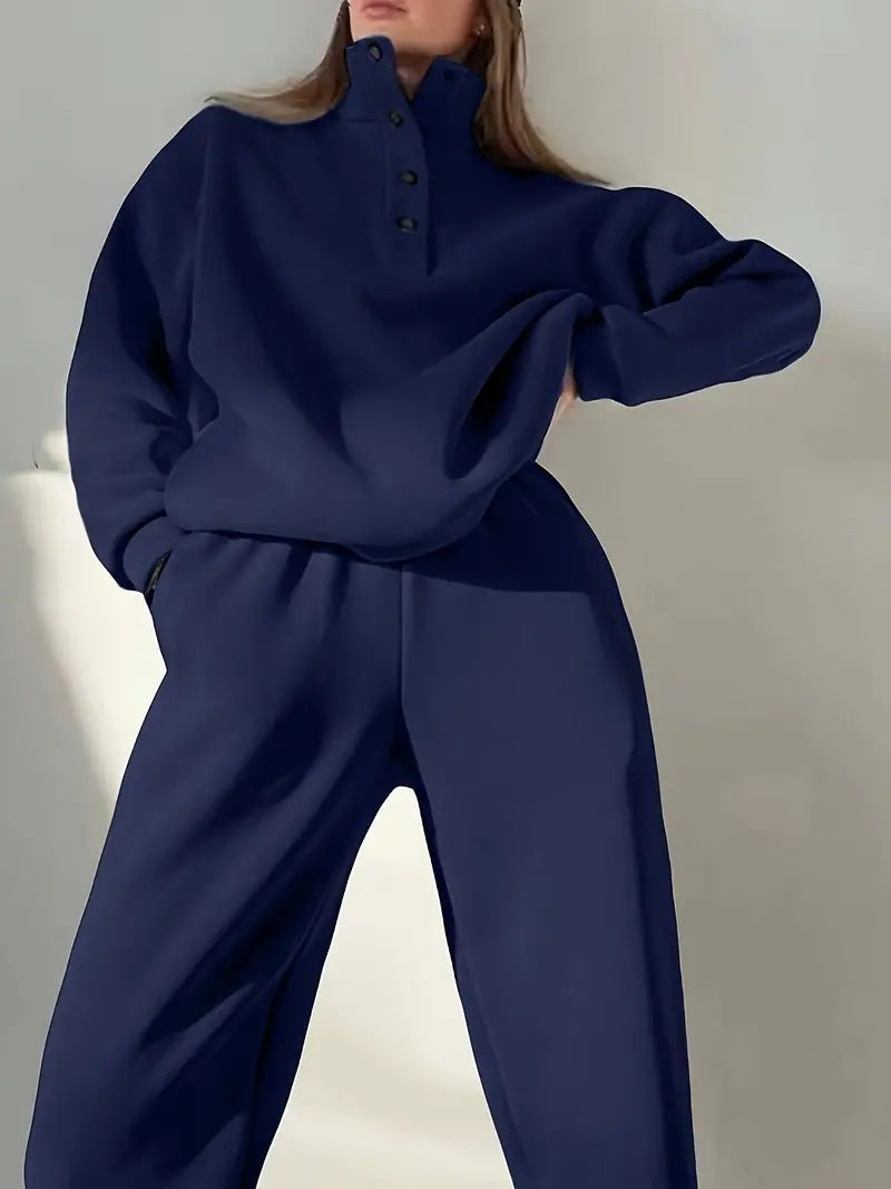 Ensemble deux pièces tailleur à col montant boutonné pour femmes