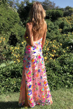 Robe fendue fleurie à sequins tendance pour femme