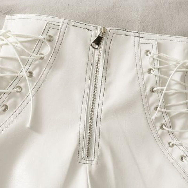 Short en cuir mince femme printemps et automne slim fermeture éclair