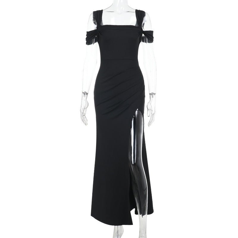 Robe sexy fendue à bretelles pour femme
