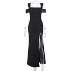 Robe sexy fendue à bretelles pour femme