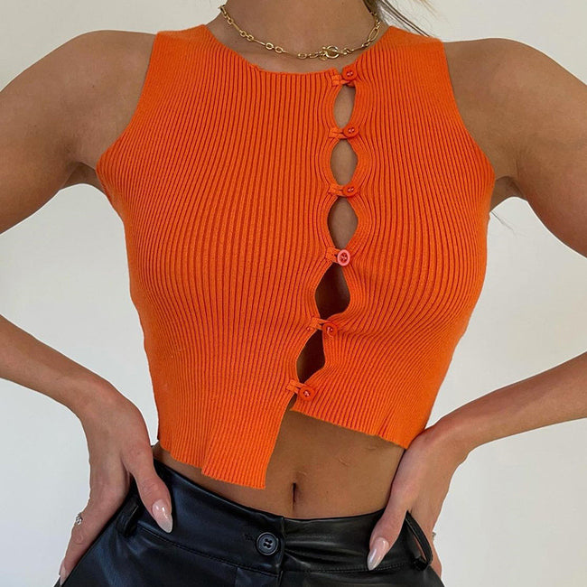 Cardigan en maille à col rond et boutonnage simple pour femme, coupe slim Main Image