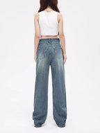 Jean droit femme effet vieilli rétro