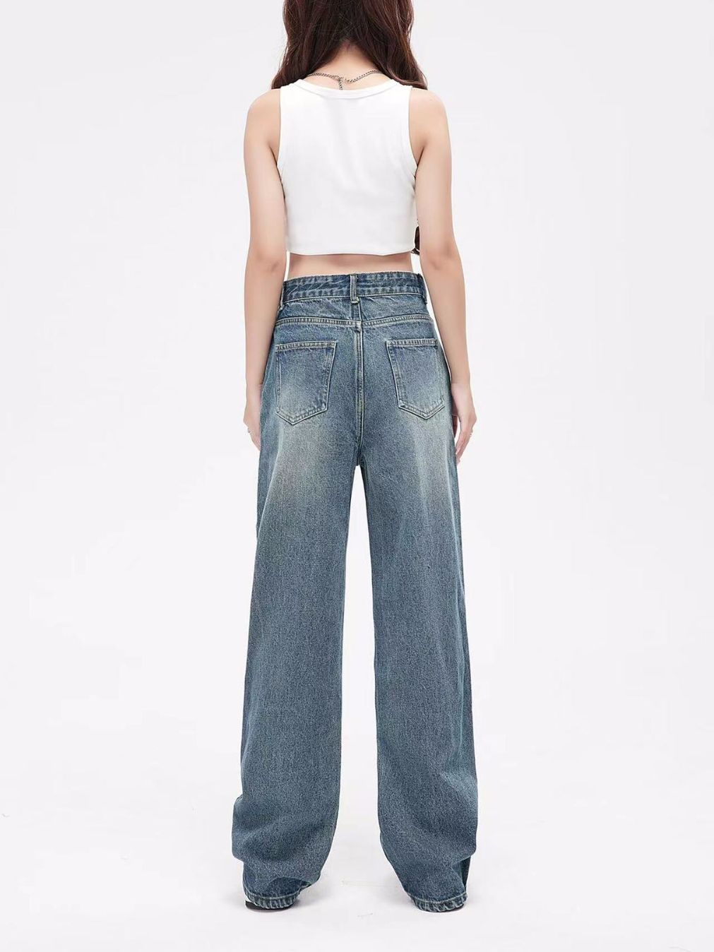 Jean droit femme effet vieilli rétro