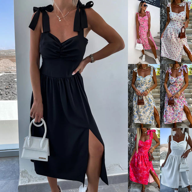 Robe fendue taille cintrée pour femme à bretelles tendance Main Image