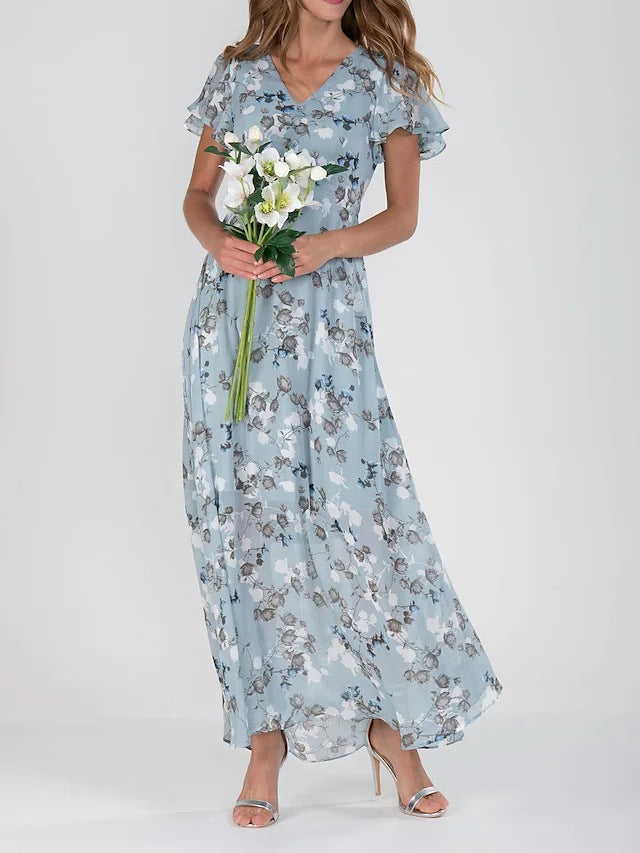 Robe courte à imprimé floral manches courtes Mode d'été Robes de plage à volants Vêtements pour femmes