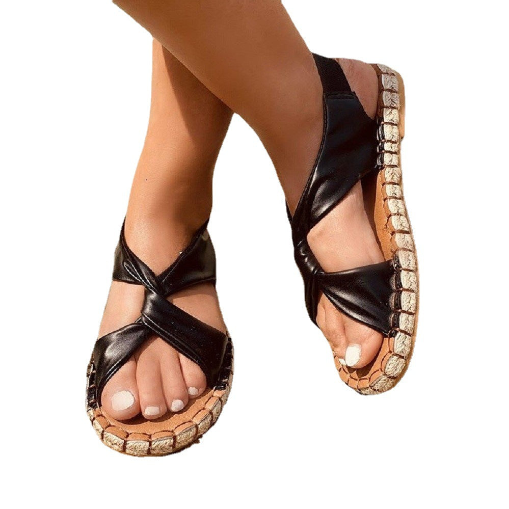 Sandales décontractées à imprimé léopard Sandales plates croisées pour femme