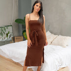 Robe caraco ample et fendue pour femme