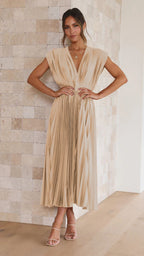 Summer V-neck Pleated Dress INS Fashion Casual Loose Zip Sleeveless Dresses For Women Clothing