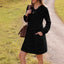 V-neck Pocket Sunken Stripe Brushed Long Sleeve Leisure Dress