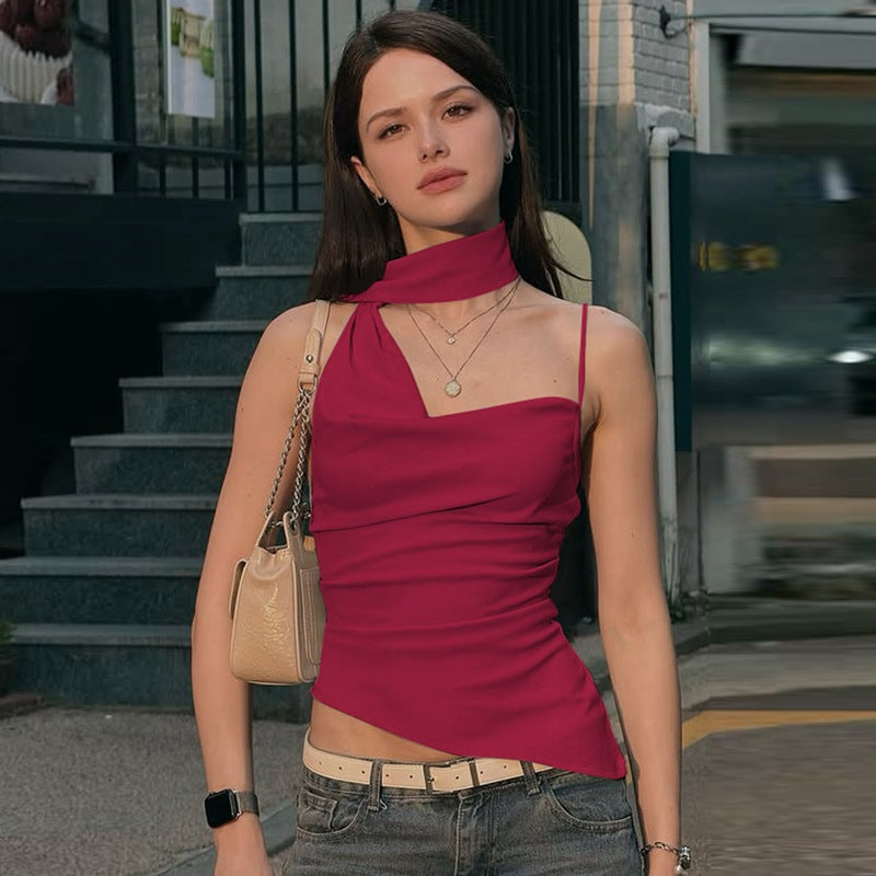 Haut bustier licou fluide uni à une épaule, style allure, pour femme