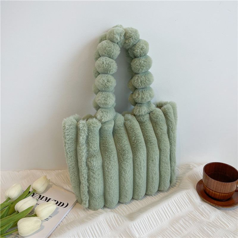 Nouveau Sac à Main en Peluche Portable Grande Capacité à Bandoulière Unique pour Femmes