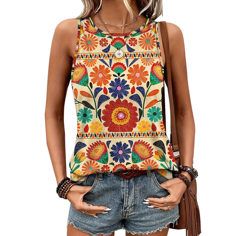 Gilet floral d'été sans manches pour femme