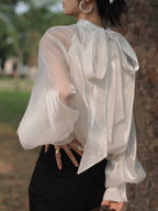 Chemisier en mousseline avec cravate, protection solaire, style occidental, petit haut pour femme