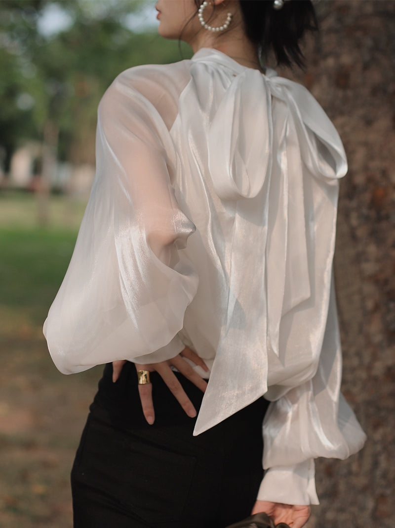 Chemisier en mousseline avec cravate, protection solaire, style occidental, petit haut pour femme