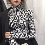 Retro Zebra Print Long Sleeved Shirt Women All Match