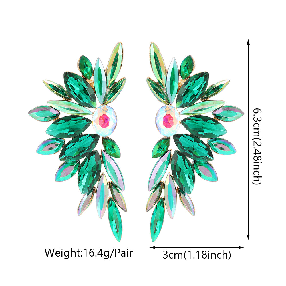 Boucles d'oreilles clous de luxe en cristal en forme d'ailes, strass scintillants, bijoux élégants pour femmes, soirée, mariage, bal de promo
