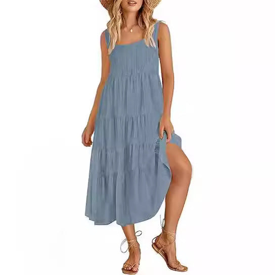 Robe sans manches dos nu ample pour femme
